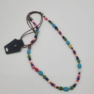 Bohemian rainbow beaded leather necklace